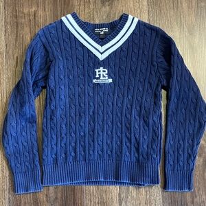 Polo by Ralph Lauren Blue Cable Knit V-Neck Sweater